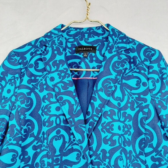 Talbots Aqua Blue Medallion Print 2-Button Front Career Blazer P3317 - Picture 4 of 9